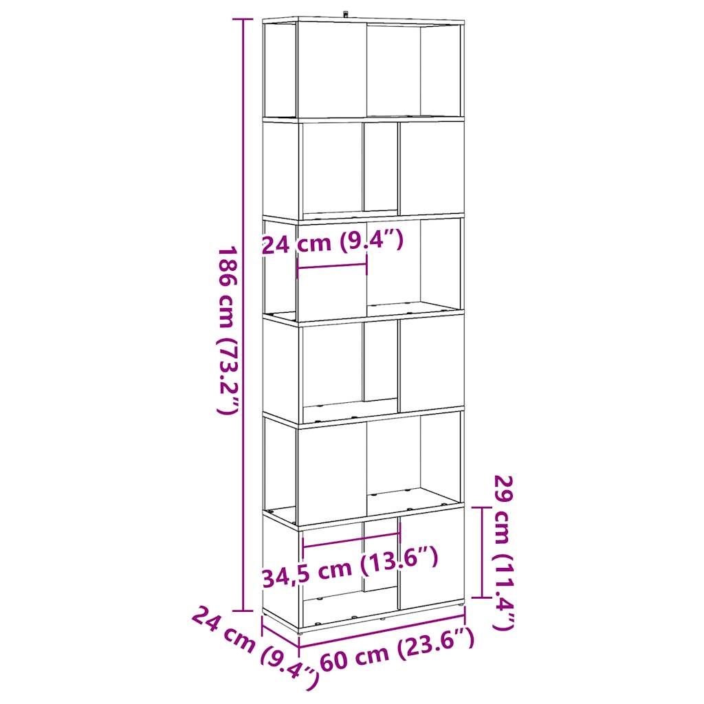 Bibliotecă/Separator de cameră, Lemn vechi, 60x24x186 cm