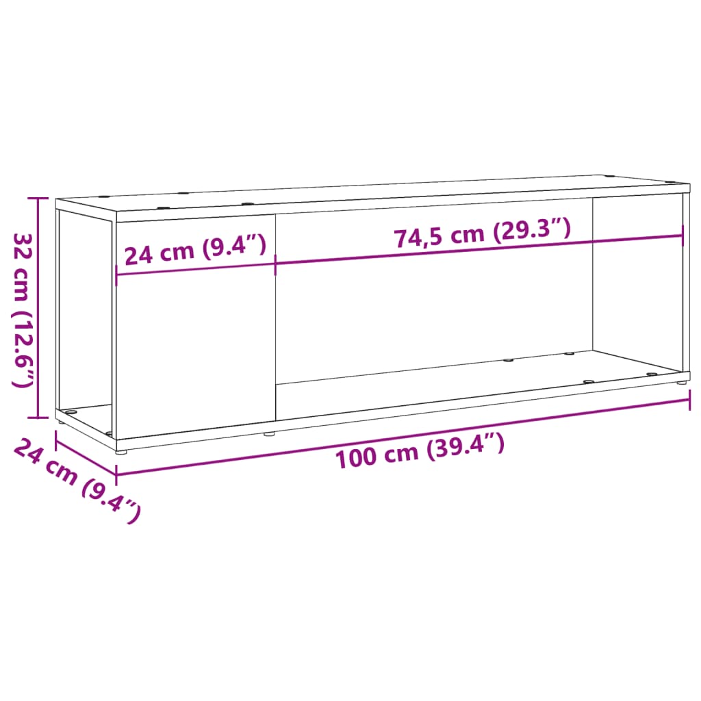 Comodă TV, lemn vechi, 100x24x32 cm, lemn prelucrat