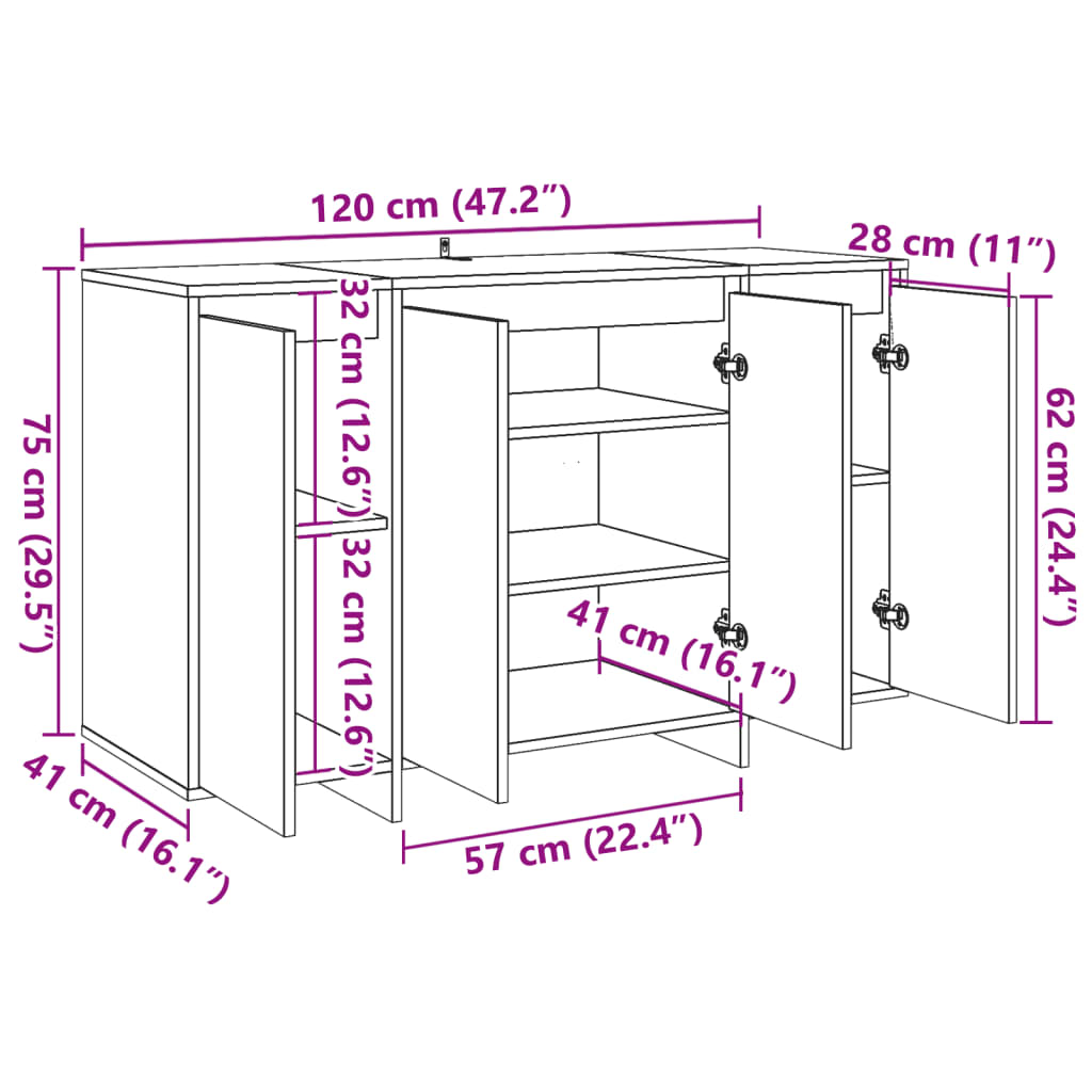 Dulap, stejar artizanal, 120x41x75 cm, lemn prelucrat