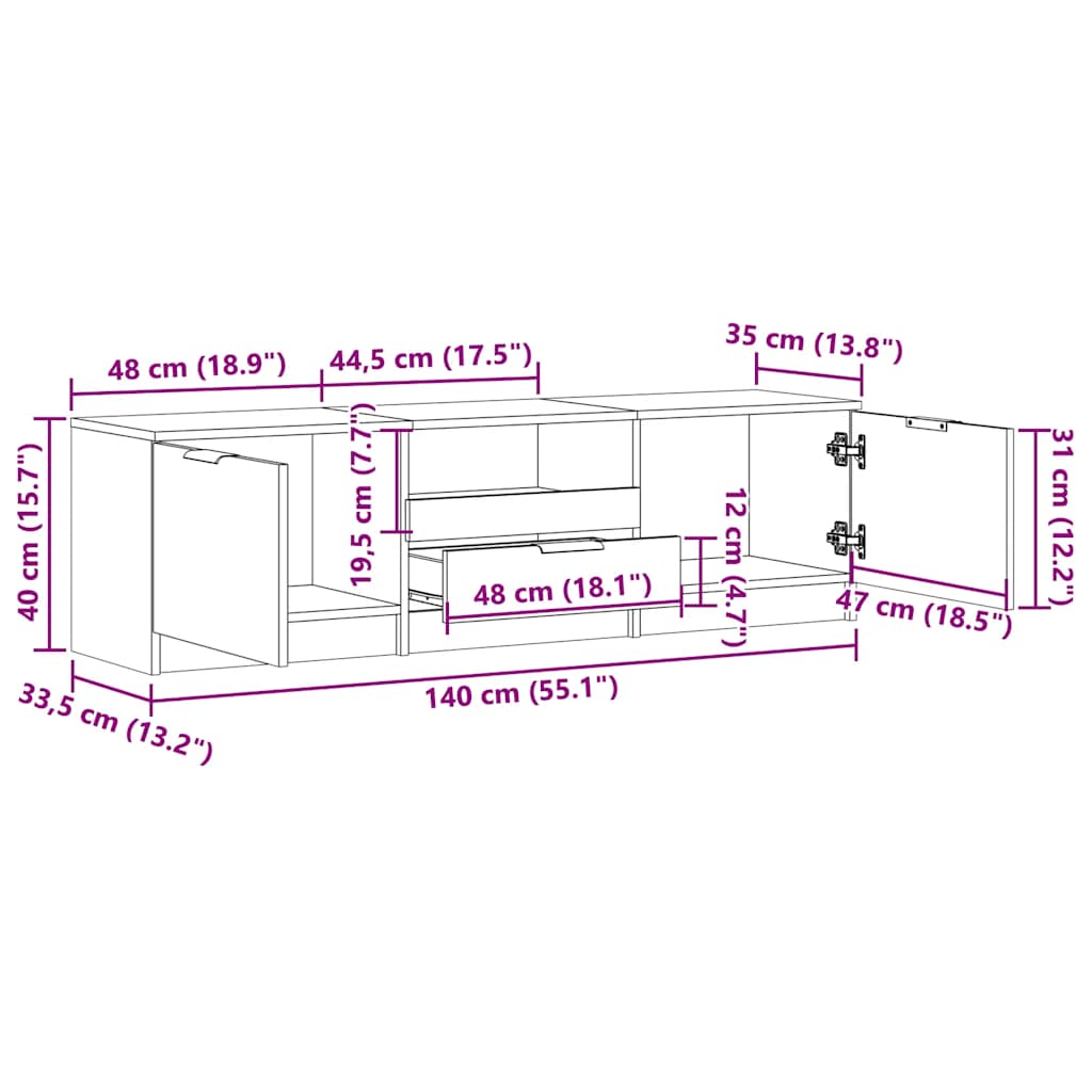 Dulap TV Lemn vechi 140x35x40 cm Lemn prelucrat