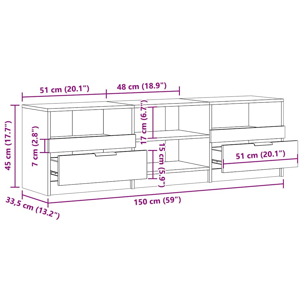 Dulap TV Lemn vechi 150x33,5x45 cm Lemn prelucrat