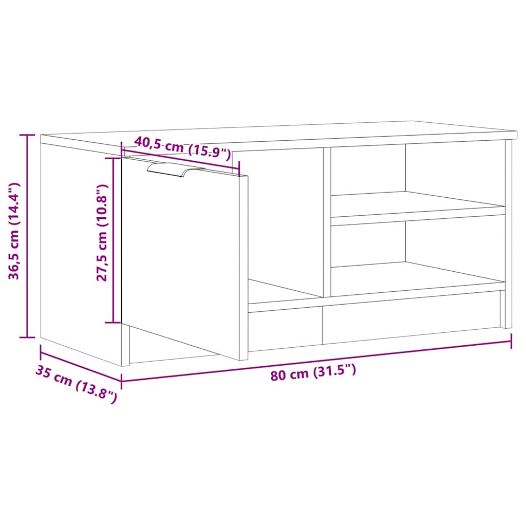 Comodă TV, stejar artizanal,80x35x36,5 cm, lemn prelucrat