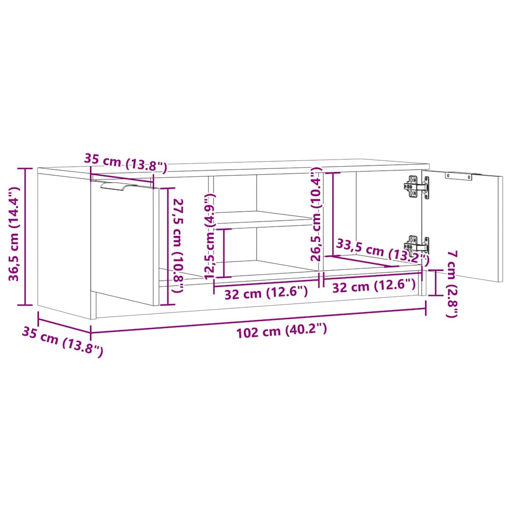 Dulap TV Lemn vechi 102x35x36,5 cm Lemn prelucrat