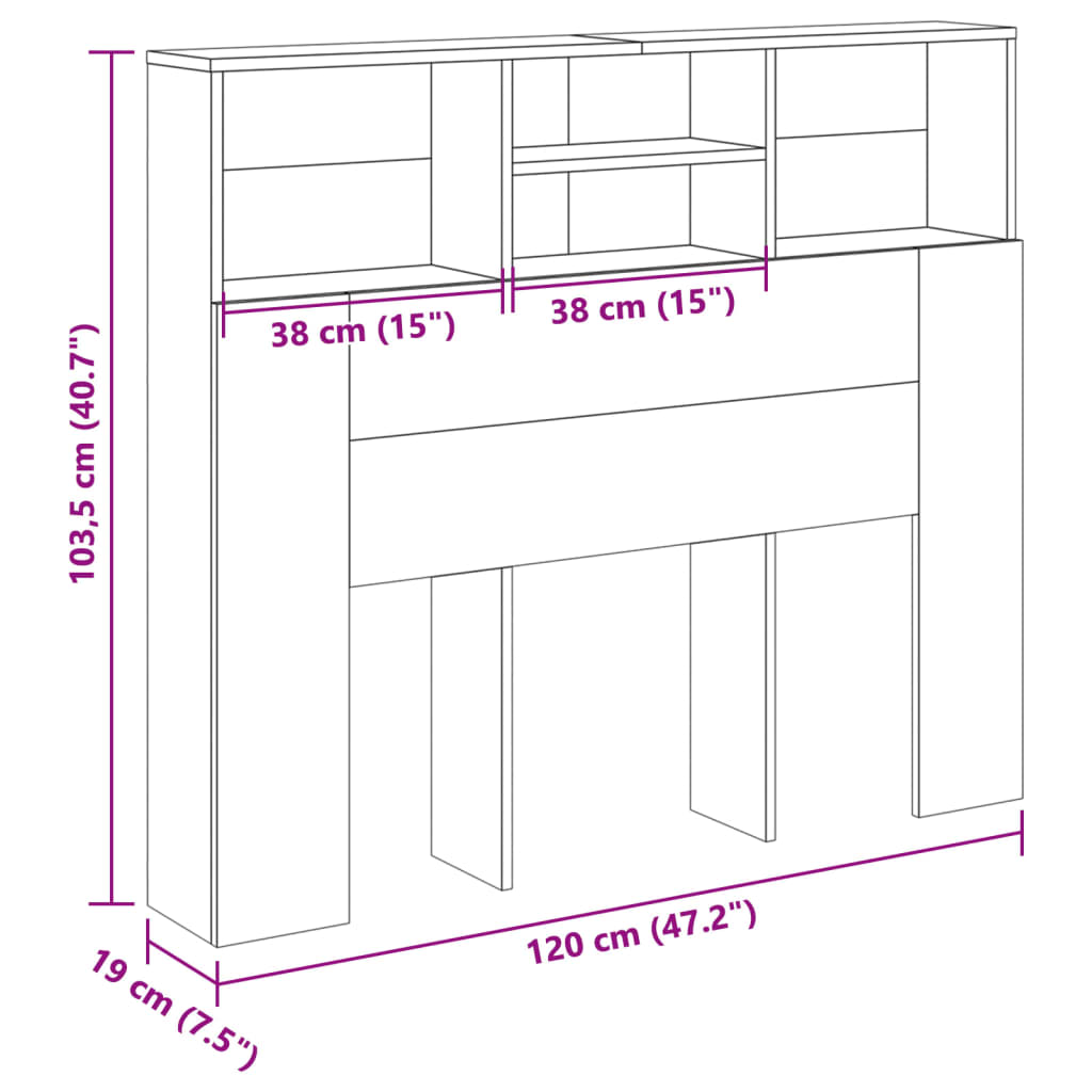 Tăblie pat cu dulap, lemn vechi 120x19x103,5 cm lemn prelucrat