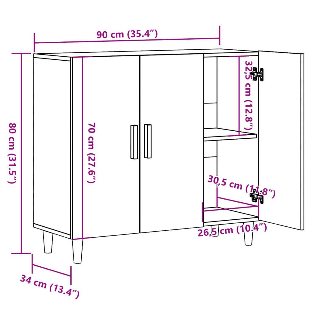 Dulap, stejar artizanal, 90x34x80 cm, lemn prelucrat