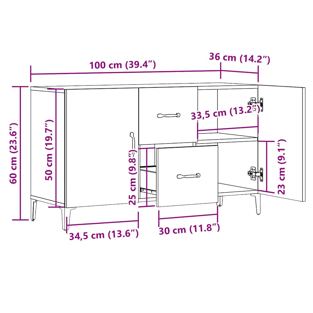 Dulap, stejar artizanal, 100x36x60 cm, lemn prelucrat