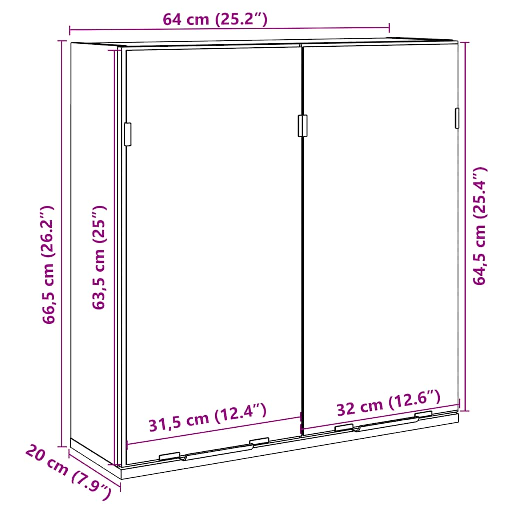 Dulap de baie cu oglindă, gri beton, 64x20x66,5 cm, PAL