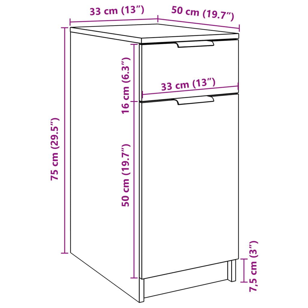 Dulap de birou, stejar artizanal, 33x50x75 cm lemn prelucrat