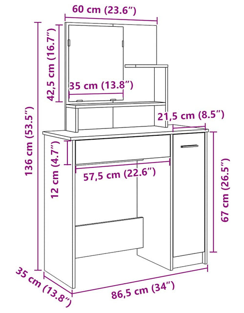 Încărcați imaginea în vizualizatorul Galerie, Masa de toaleta cu oglinda lemn vechi 86,5x35x136 cm
