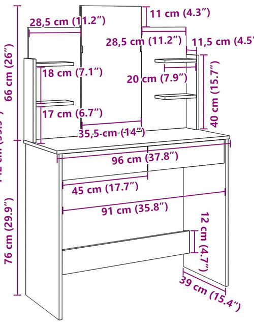 Încărcați imaginea în vizualizatorul Galerie, Masa de toaleta cu oglinda Artisan Stejar 96x39x142 cm
