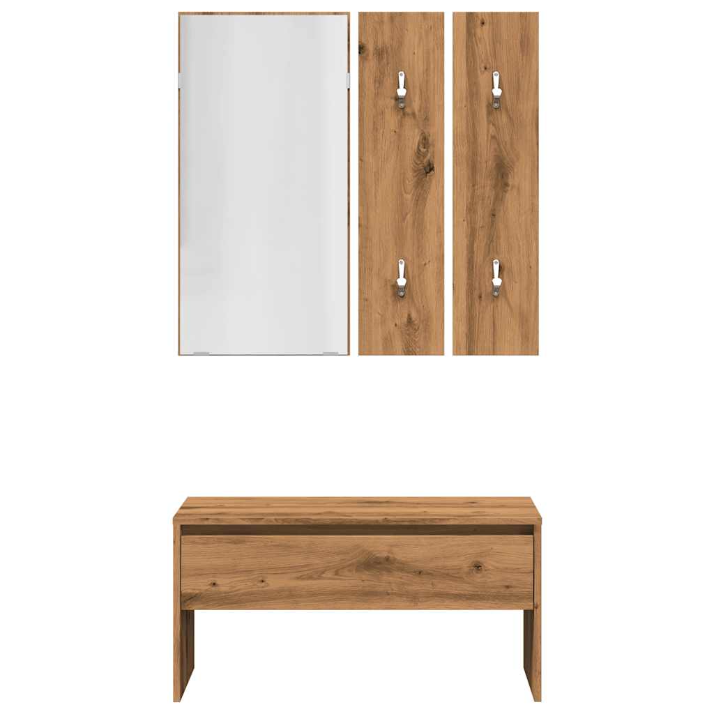 Set de mobilier pentru hol din lemn de stejar artizanal