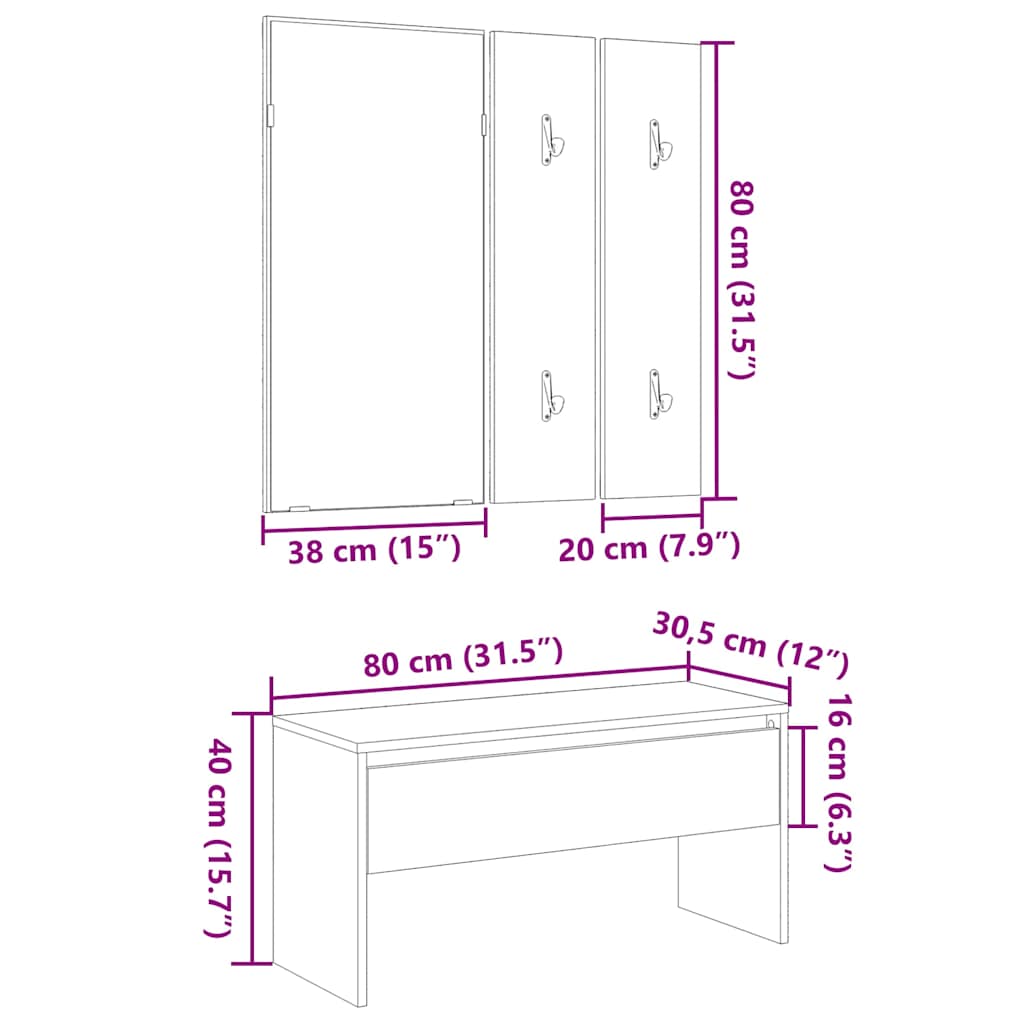 Set de mobilier pentru hol din lemn de stejar artizanal