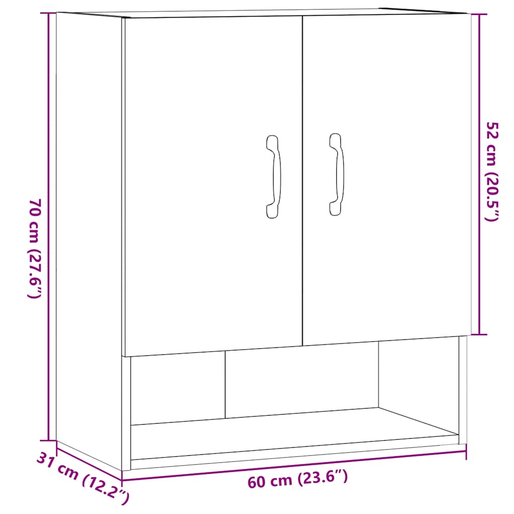 Dulap de perete, Stejar artizanal, 60x31x70 cm, lemn compozit