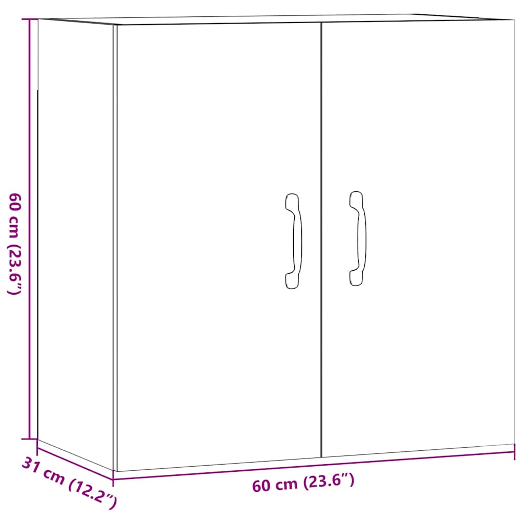 Dulap de perete, stejar artizanal, 60x31x60 cm, lemn prelucrat