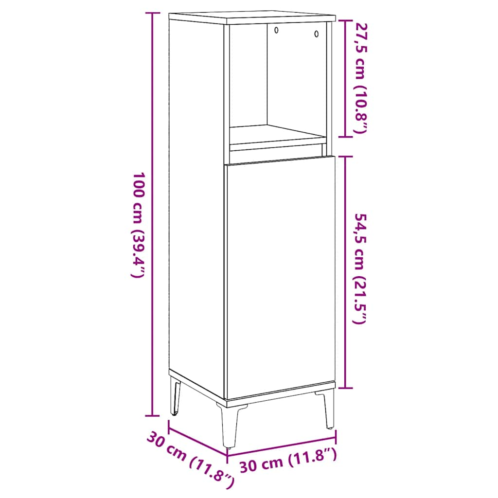 Dulap de baie, gri beton, 30x30x100 cm, lemn prelucrat