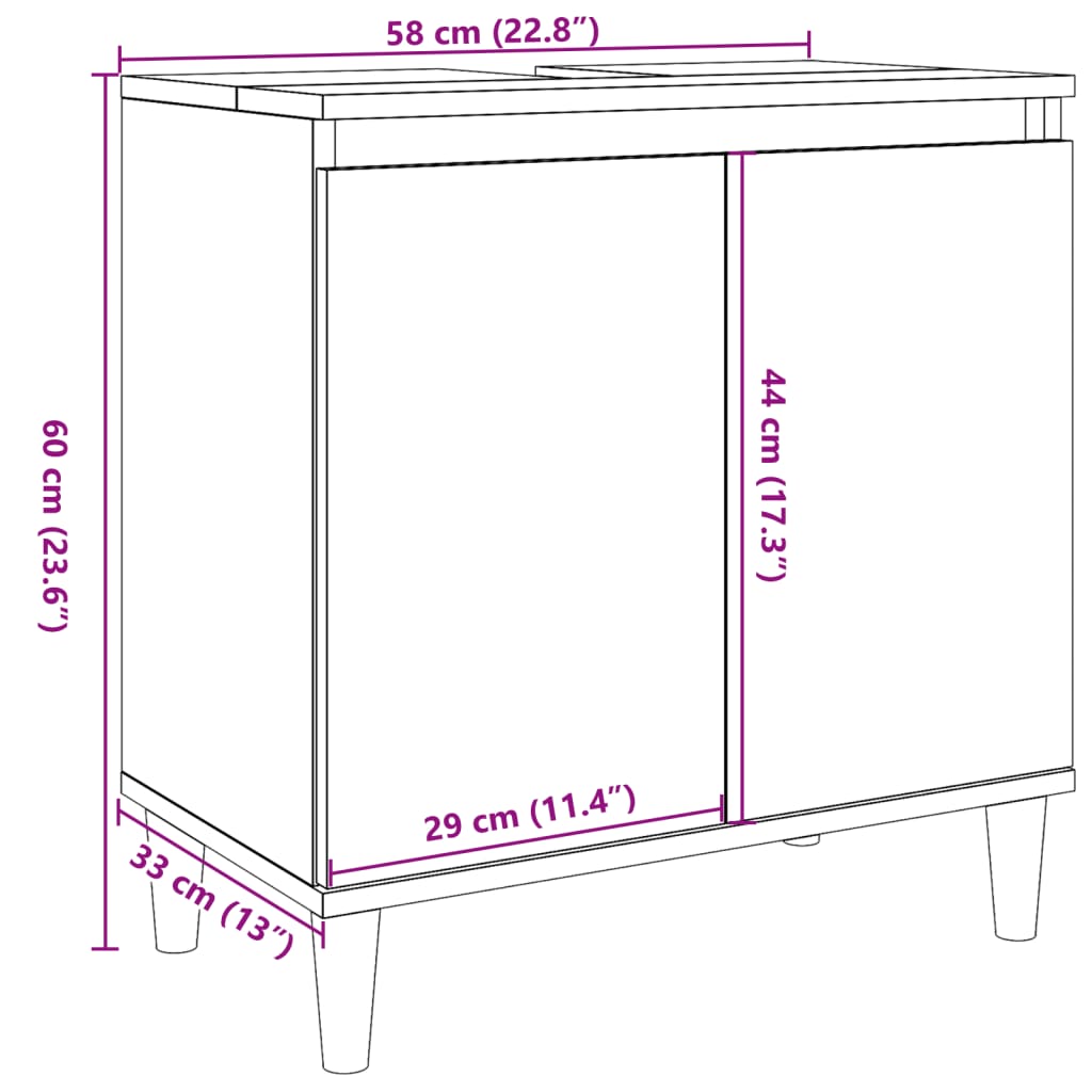 Dulap de chiuvetă, gri beton, 58x33x60 cm, lemn prelucrat