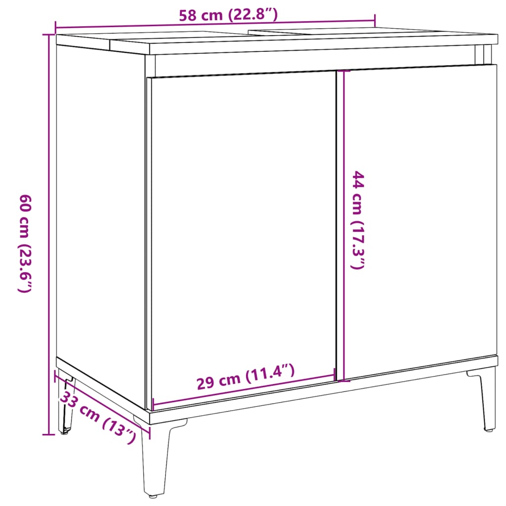 Dulap de chiuvetă, gri beton, 58x33x60 cm, lemn prelucrat