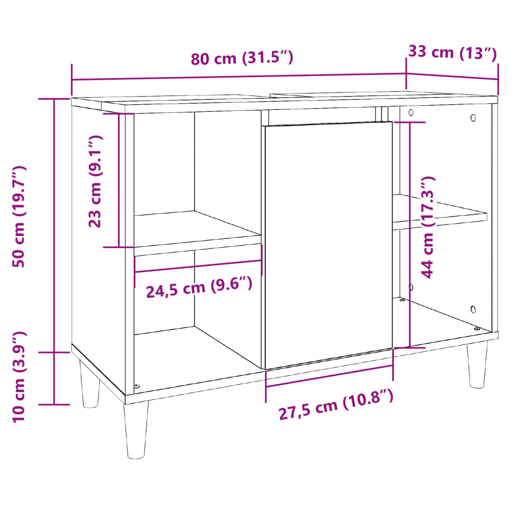 Dulap pentru baie stejar artizanal, 80x33x60 cm, lemn prelucrat