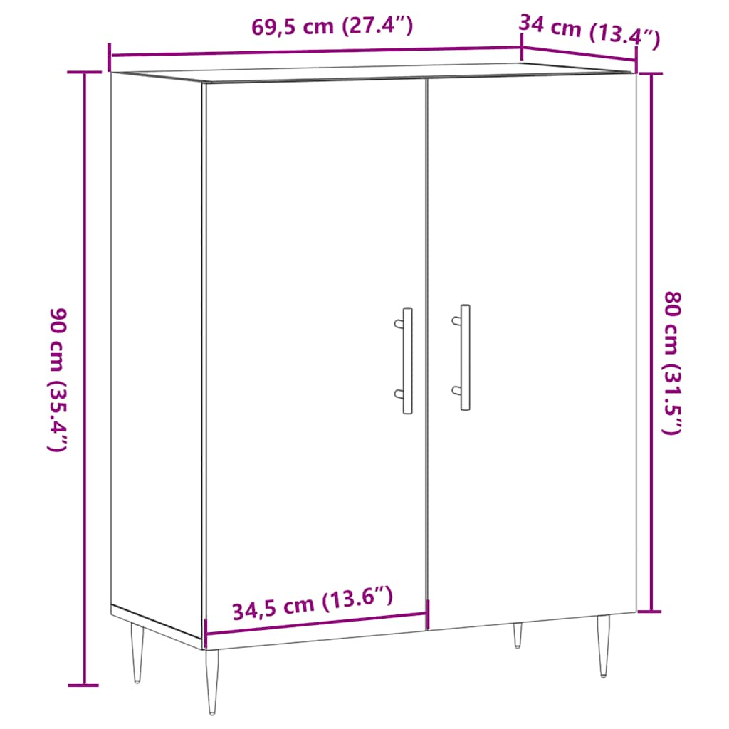 Dulap, stejar artizanal, 69,5x34x90 cm, lemn prelucrat