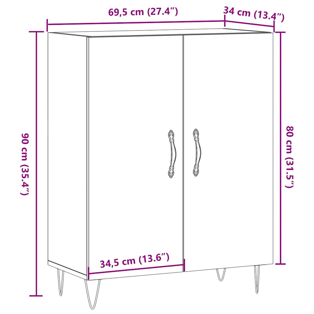 Dulap, stejar artizanal, 69,5x34x90 cm, lemn prelucrat