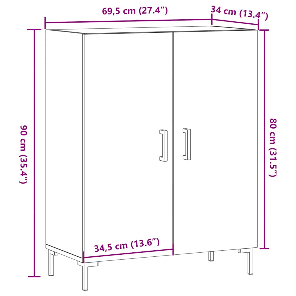 Dulap, stejar artizanal, 69,5x34x90 cm, lemn prelucrat