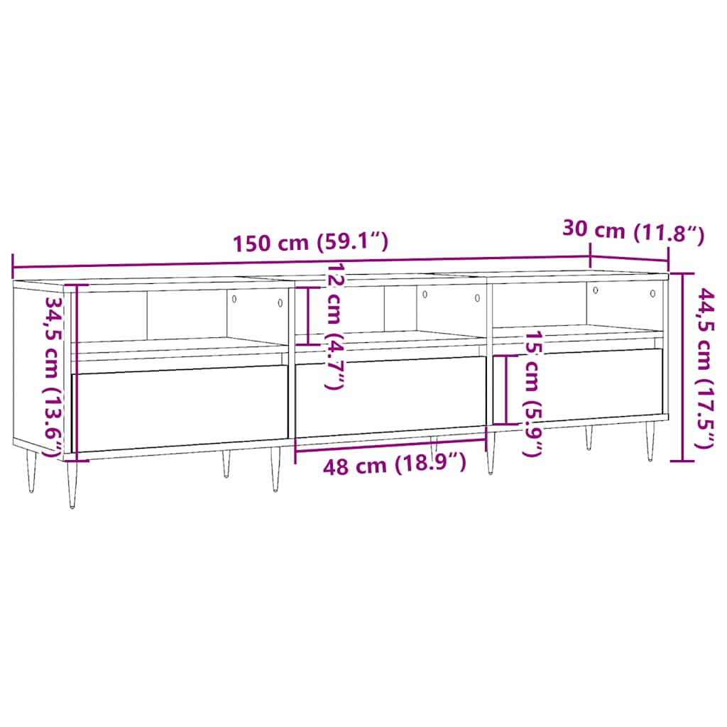 Comodă TV, stejar artizanal, 150x30x44,5 cm, lemn prelucrat