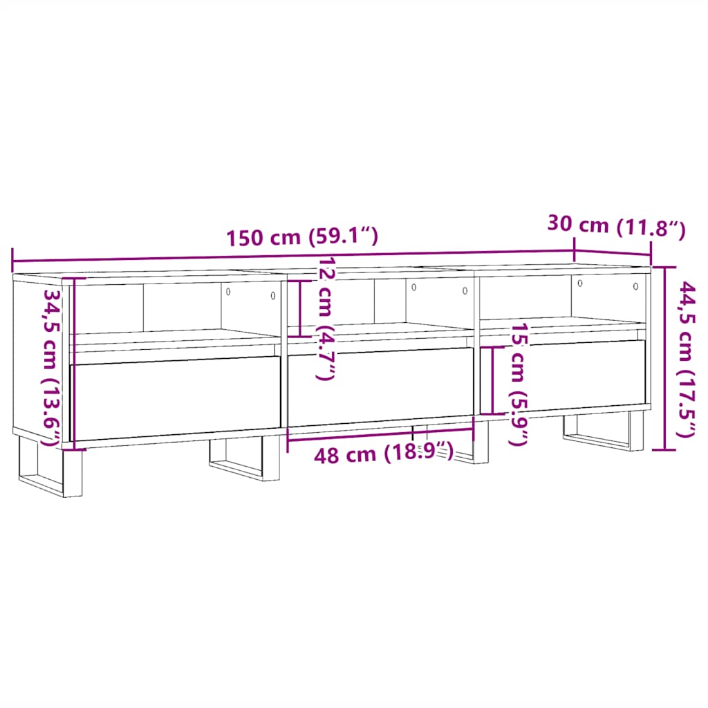 Comodă TV, lemn vechi, 150x30x44,5 cm, lemn prelucrat