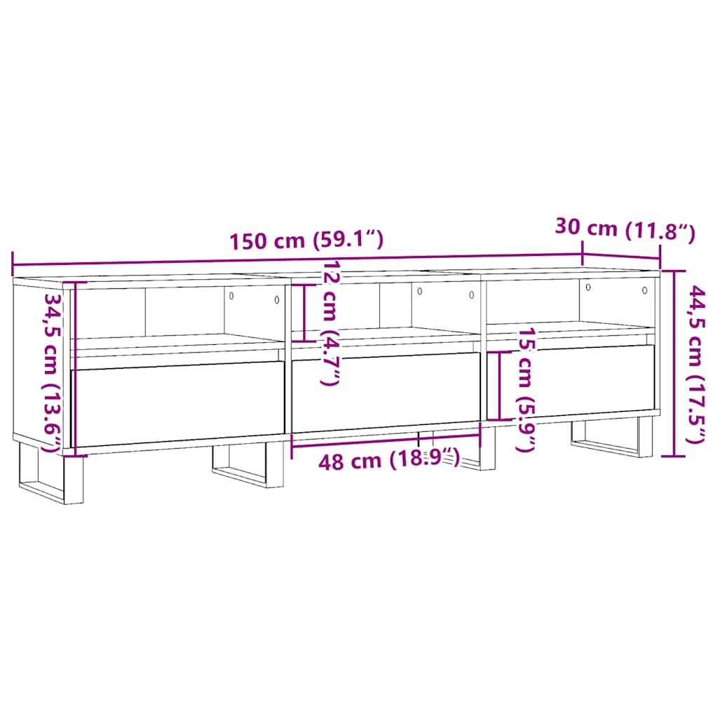 Comodă TV, stejar artizanal, 150x30x44,5 cm, lemn prelucrat