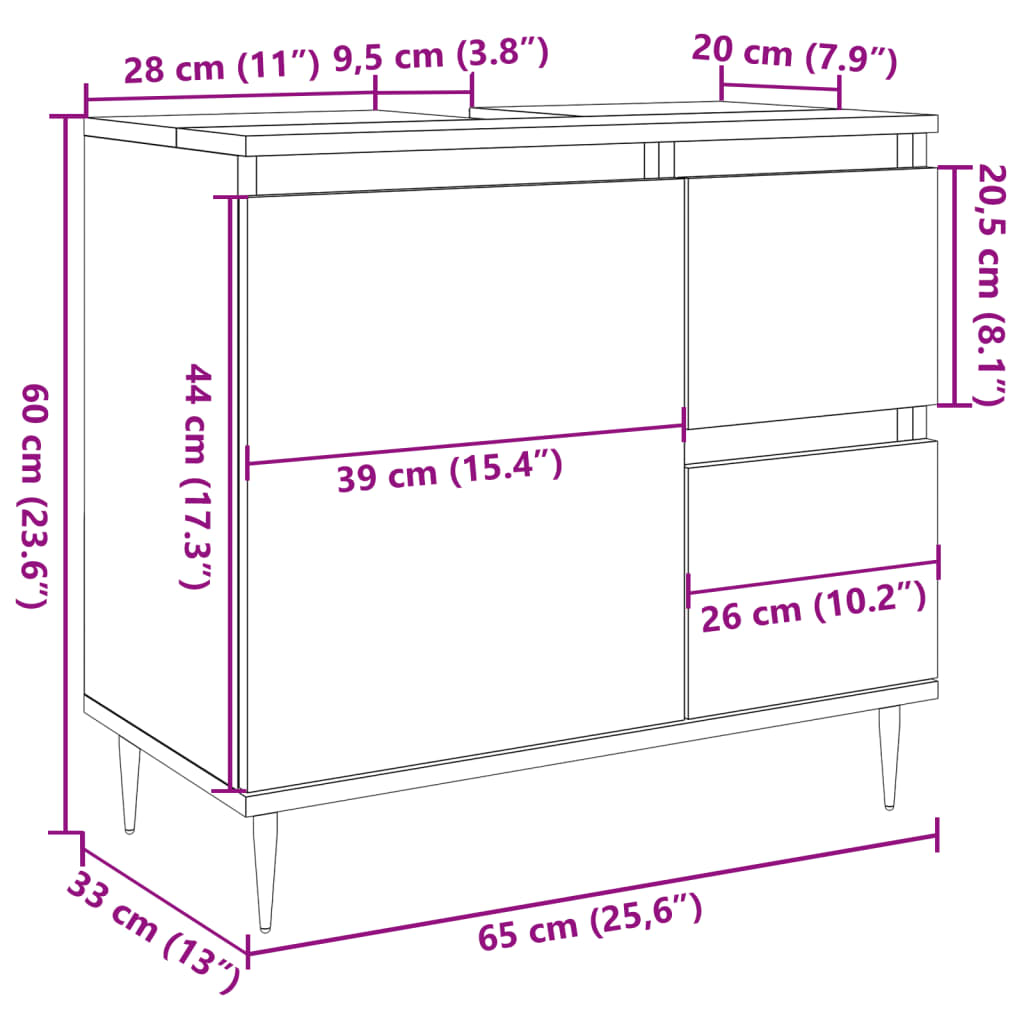 Dulap de baie, lemn vechi, 65x33x60 cm, lemn prelucrat