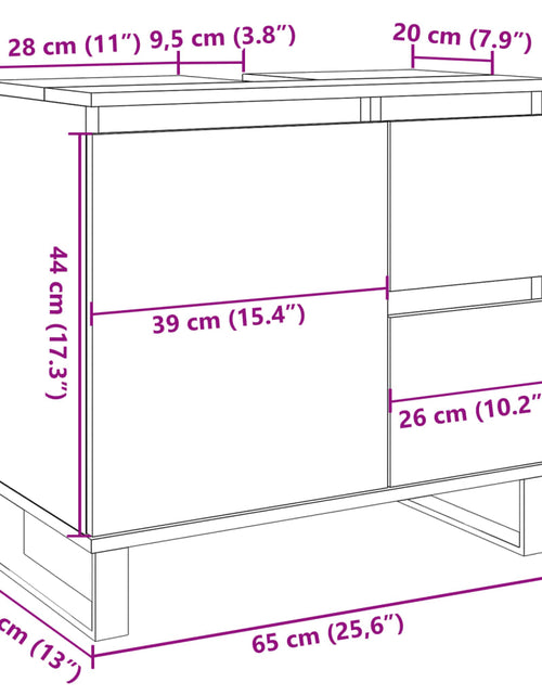 Încărcați imaginea în vizualizatorul Galerie, Dulap chiuvetă baie, stejar artizanal 65x33x60cm lemn prelucrat
