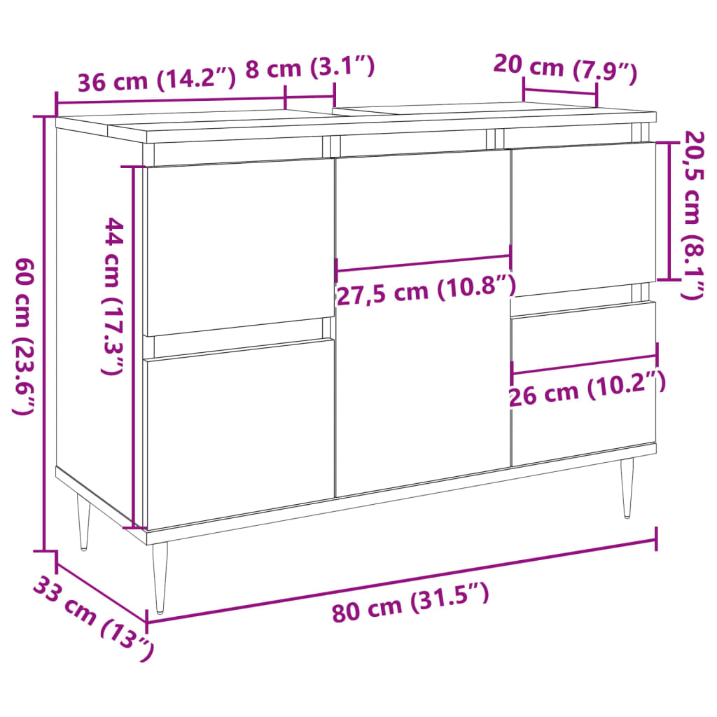 Dulap pentru baie, lemn vechi, 80x33x60 cm, lemn prelucrat