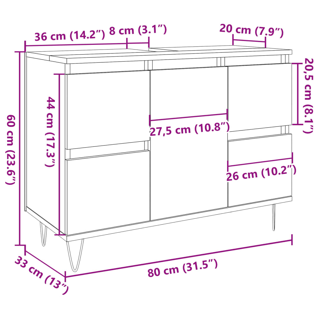 Dulap pentru baie, lemn vechi, 80x33x60 cm, lemn prelucrat