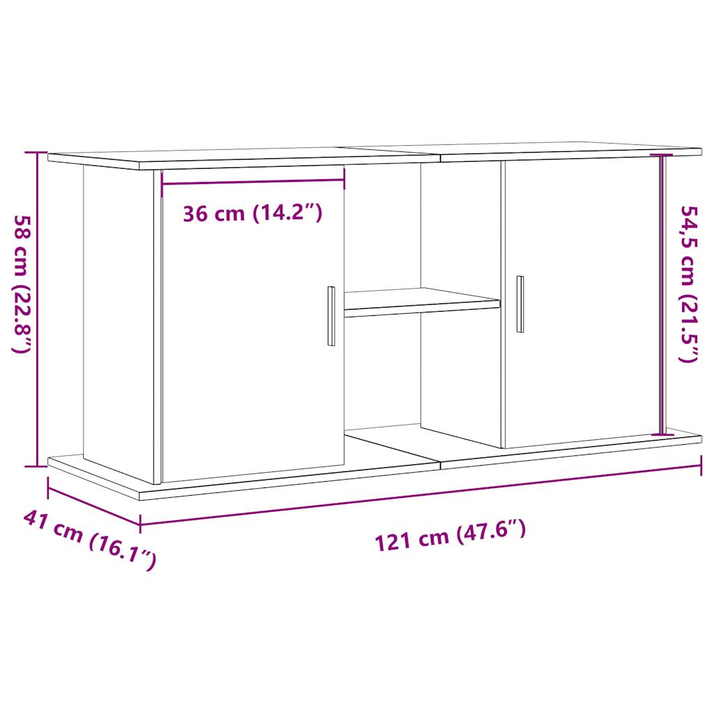 Suport acvariu, stejar artizanal, 121x41x58 cm, lemn prelucrat