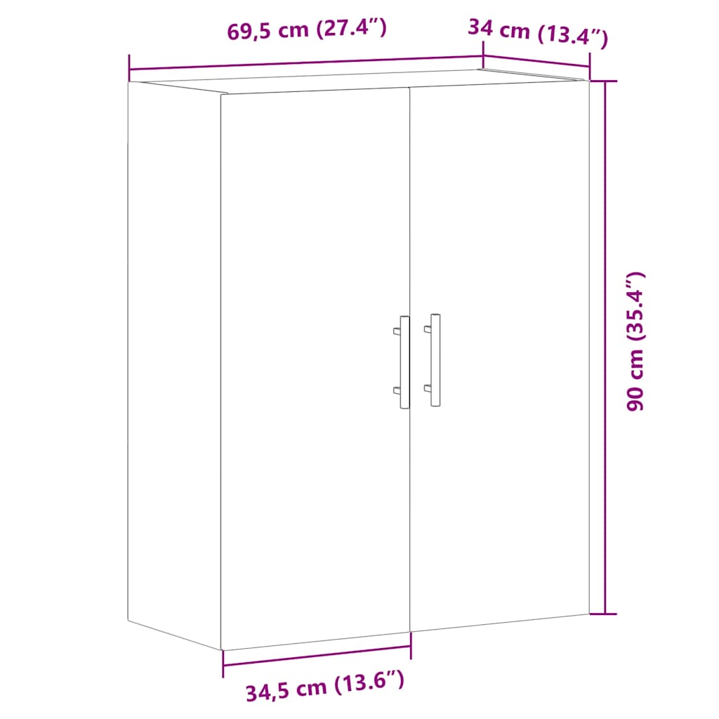 Dulap montat pe perete, stejar artizanal, 69,5x34x90 cm