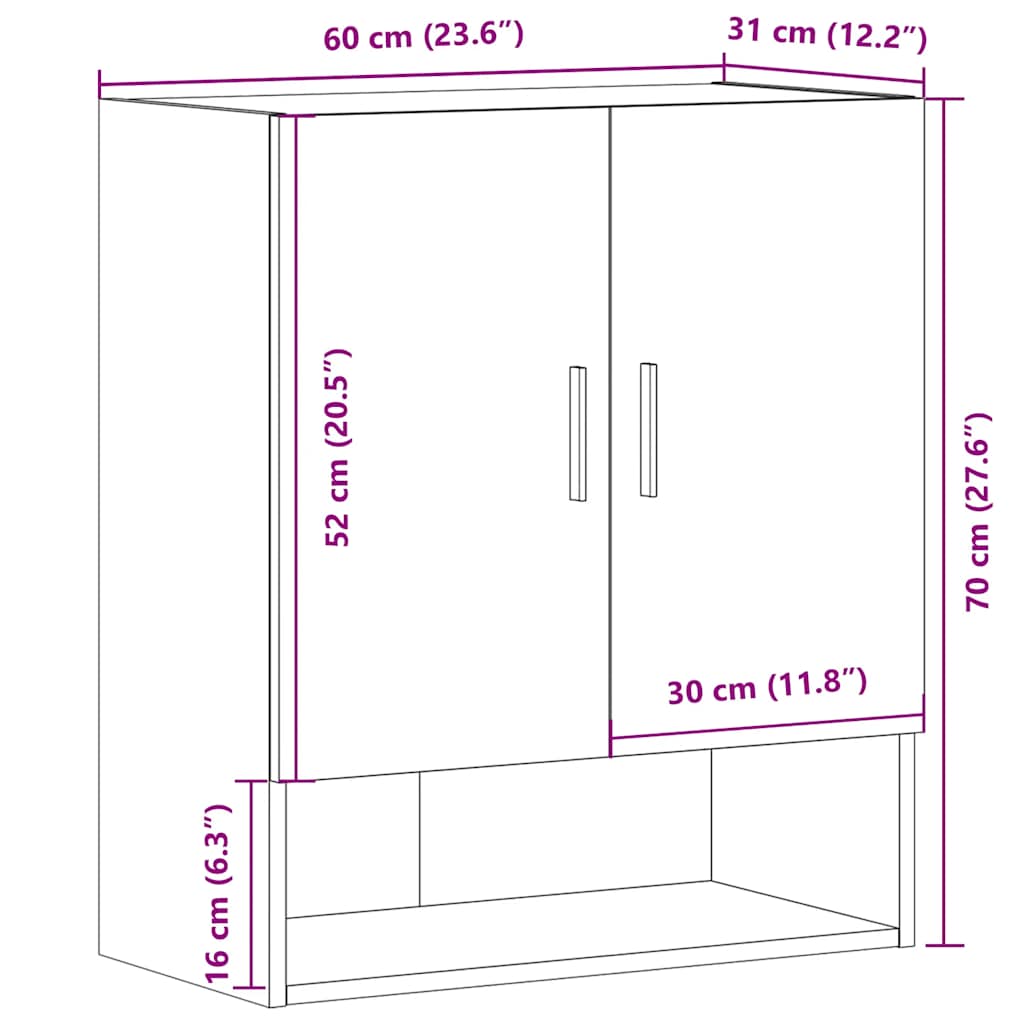 Dulap de perete, lemn vechi, 60x31x70 cm, lemn compozit