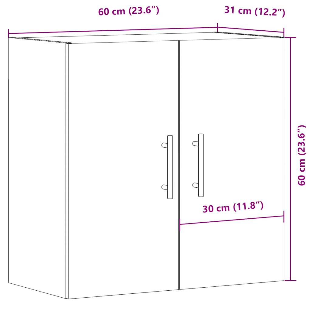 Dulap de perete, stejar artizanal, 60x31x60 cm, lemn prelucrat