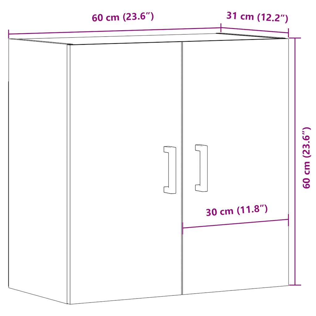 Dulap de perete, stejar artizanal, 60x31x60 cm, lemn prelucrat