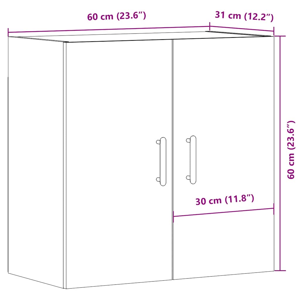 Dulap de perete, stejar artizanal, 60x31x60 cm, lemn prelucrat