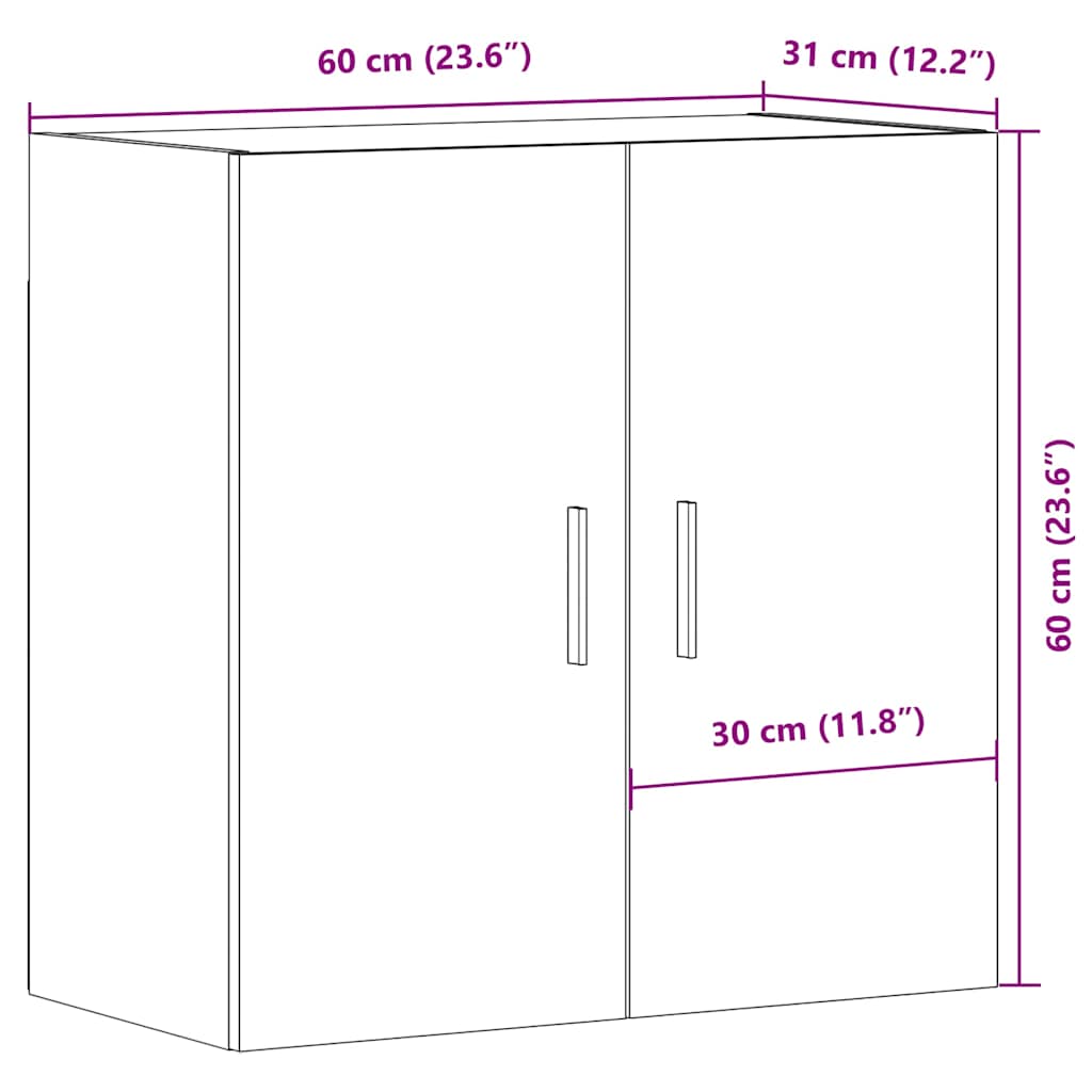 Dulap de perete, stejar artizanal, 60x31x60 cm, lemn prelucrat