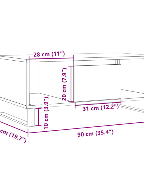 Încărcați imaginea în vizualizatorul Galerie, Măsuță cafea, stejar artizanal, 90x50x36,5 cm, lemn prelucrat
