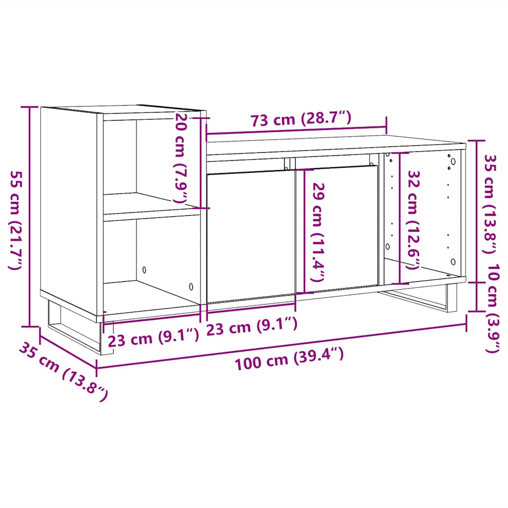 Comodă TV, lemn vechi, 100x35x55 cm, lemn prelucrat