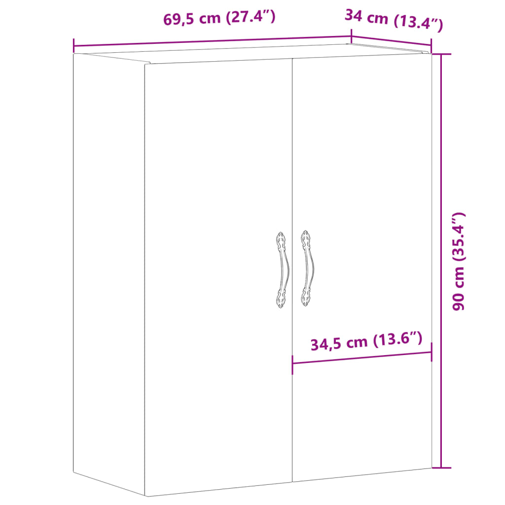 Dulap montat pe perete lemn vechi 69,5x34x90 cm lemn prelucrat