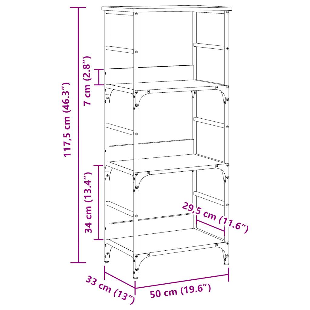 Bibliotecă, lemn vechi, 50x33x117,5 cm, lemn prelucrat