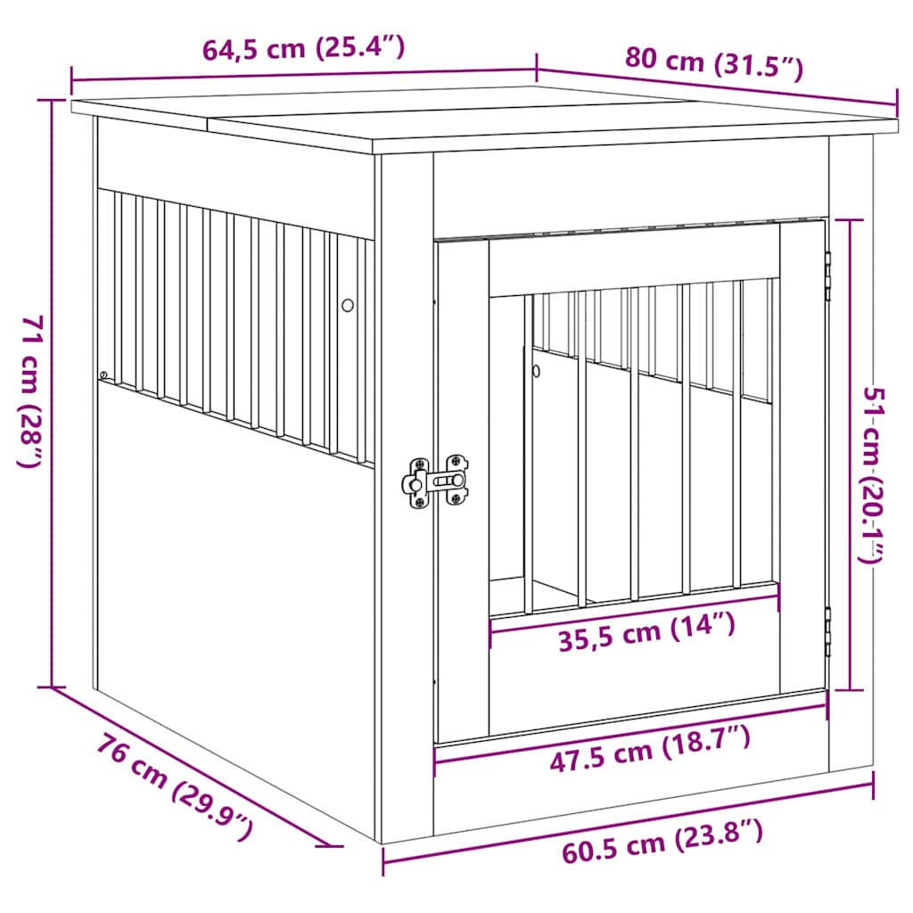 Ladă pentru câini, gri beton, 64,5x80x71 cm, lemn compozit