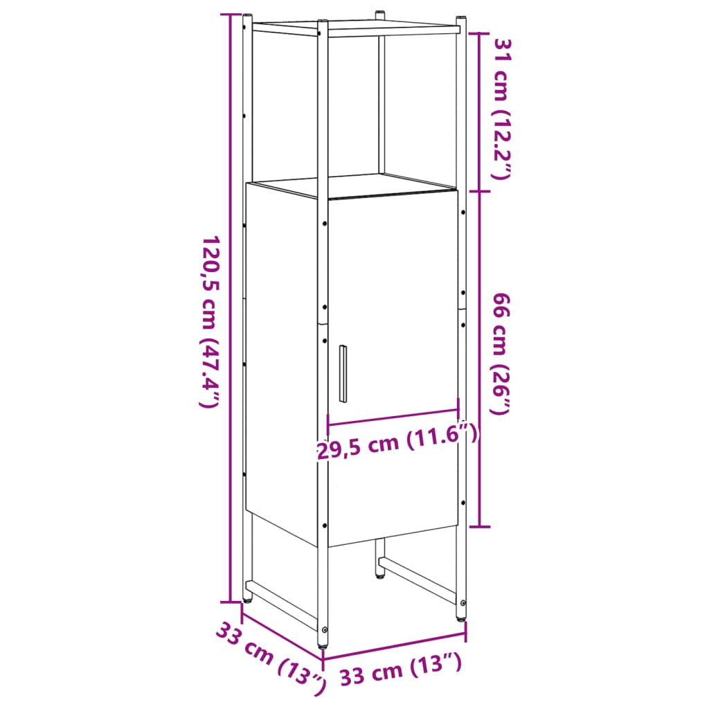 Dulap de baie, stejar artizanal, 33x33x120,5 cm, lemn prelucrat