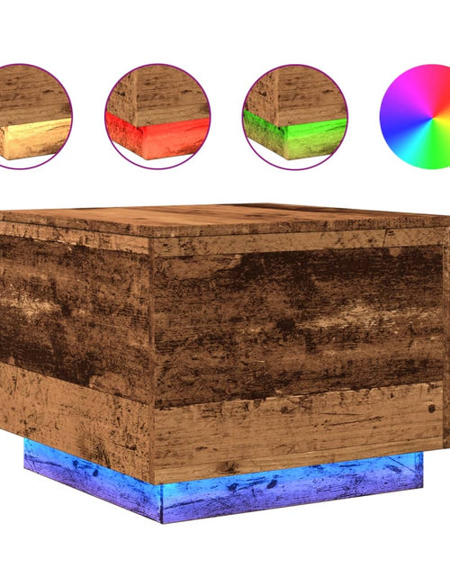 Загрузите изображение в средство просмотра галереи, Măsuță de cafea cu lumini LED, lemn vechi, 50x50x40 cm
