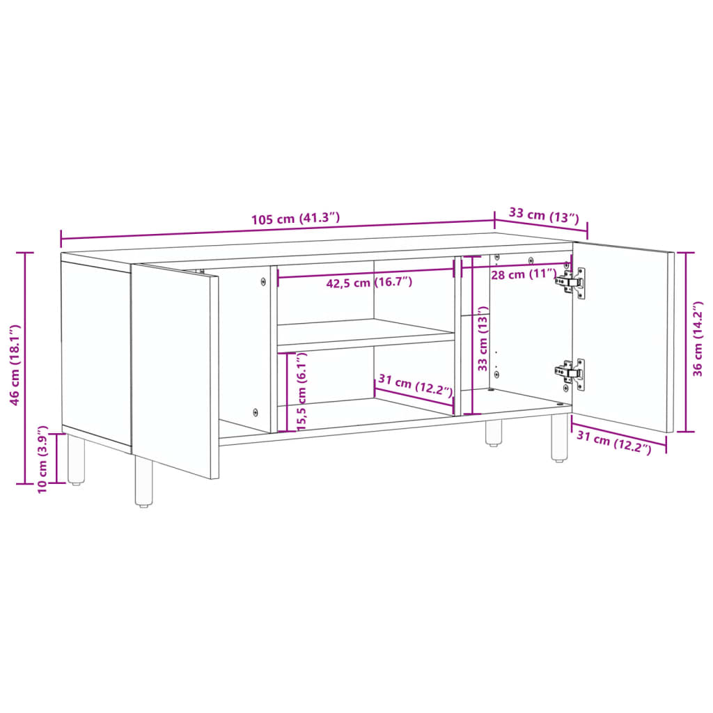 Dulap TV, negru, 105x33x46 cm, lemn prelucrat