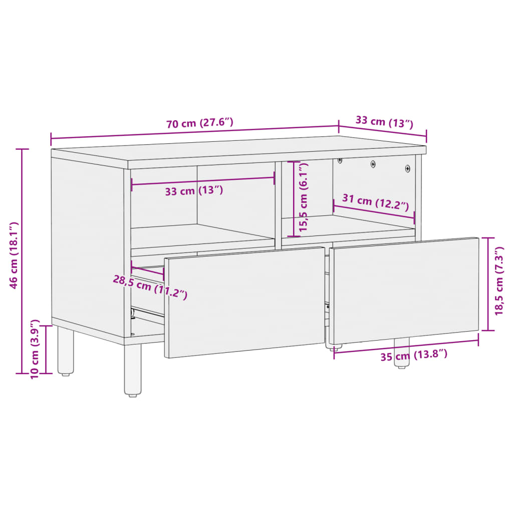 Dulap TV, negru, 70x33x46 cm, lemn prelucrat