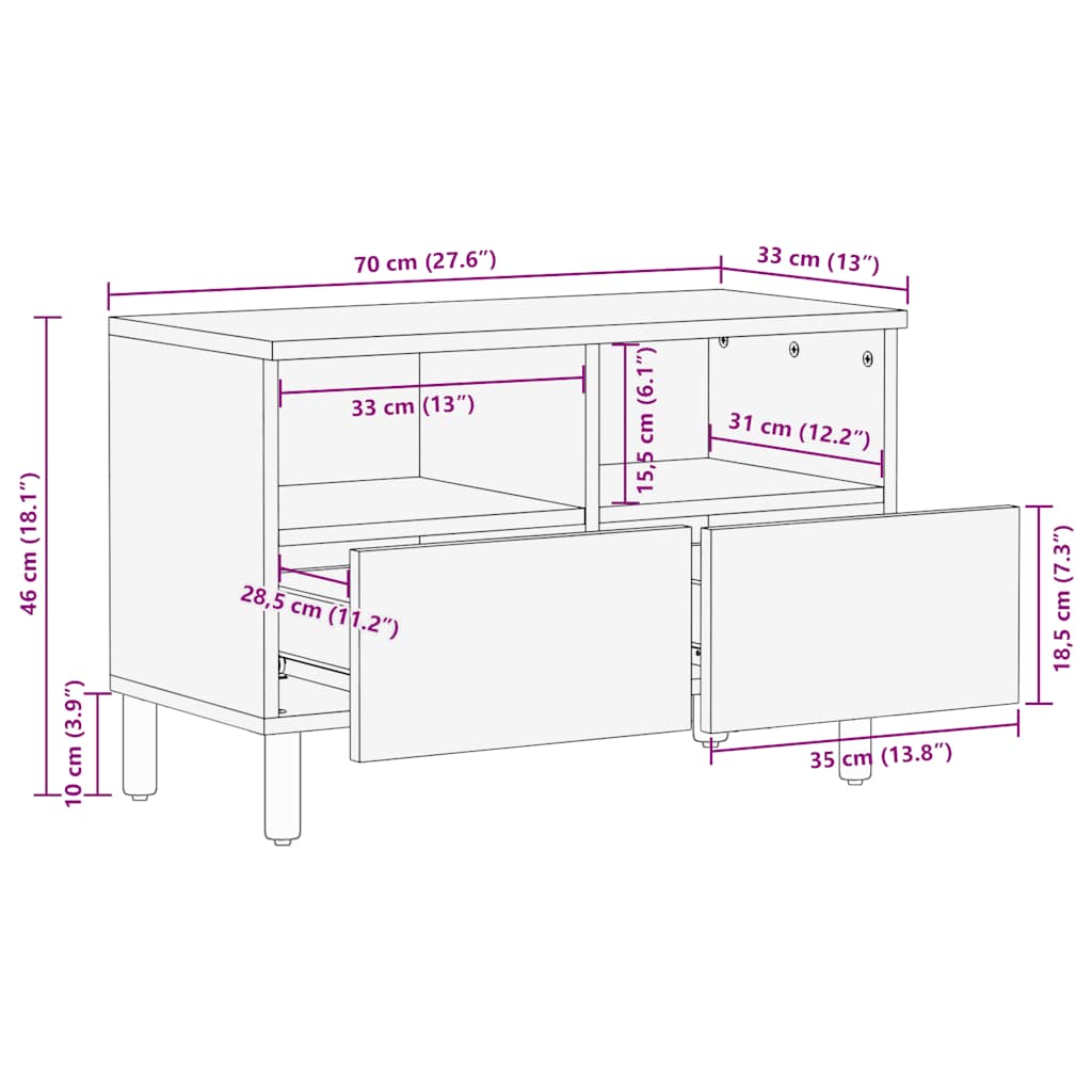 Dulap TV maro 70x33x46 cm lemn masiv de mango