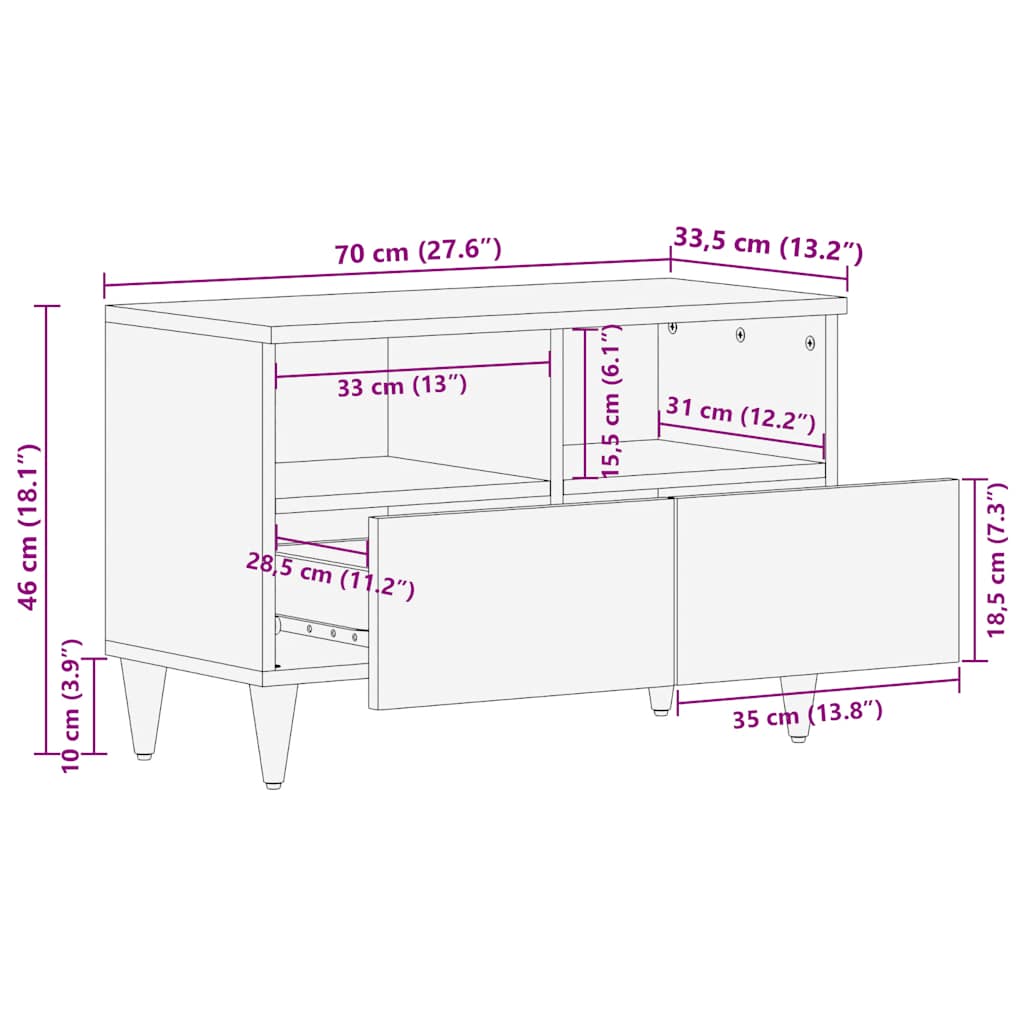 Dulap TV Gri deschis 70x33,5x46 cm Lemn masiv Mango